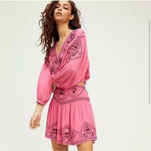 NWOT FREE PEOPLE Nico Embroidered Set Cropped Top and Skirt